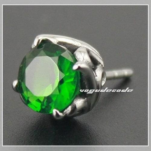 Rock & Punk 316L Stainless Steel Green CZ Stud Earrings T034