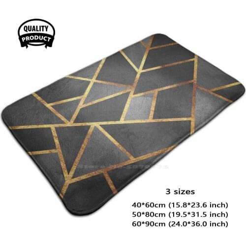 Grey Gold Stone Geometric Soft House Family Anti-Slip Mat Rug Carpet Grey Black Gold Ele Tumblr Modern Graphic Geometric