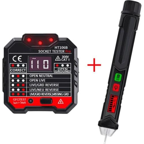 HT106B Socket Outlet Tester Circuit Polarity Voltage Detector+Winpeak ET8900 Voltage Tester Pen