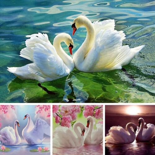 XUEQIXIAOZU5DDIY Embroidery Painting Swan Lake Water Diamond Painting Set Home Decoration Full Round Rhinestone Mosaic Christmas
