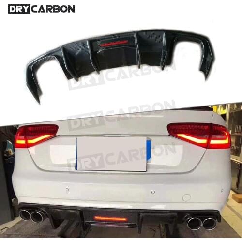 Carbon Fiber Rear Lip Diffuser With Lamp For Audi A4 S4 B8.5 B9 2013 -2019 Non For A4 Standard Bumper Protector Rear Diffuser