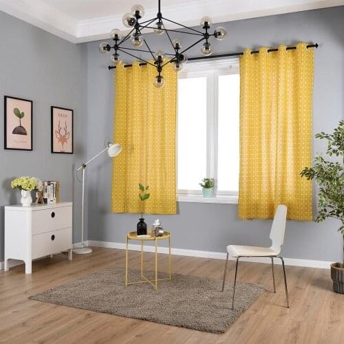 Yellow Geometric Cotton Linen Curtains Nordic Style For Living Room Bedroom Window Drape Treatment Curtain Home Decoration New