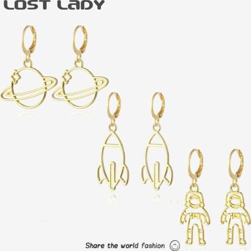 Lost Lady Fashion Punk Style Hollow Drop Earrings For Women Gold Color Alloy Pendant Earrings Wholesale Accessories Party Gifts