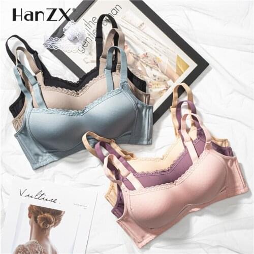 HanZX Push Up Bras Padded Bras for Women Lace Plus Size Bra Add Two Cup Wireless Brassiere A B C Cup Thin Cup Bras