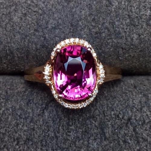 Red Tourmaline Ring 2.65ct Pure 18 K Gold Jewelry Natural Rubi Tourmaline Gemstones Diamonds Female Rings for Women Fine Ring