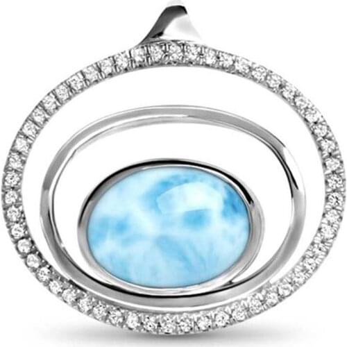 Dominica Larimar Jewelry 925 Sterling Silver Natural Larimar Lake Womens Pendant Necklace For Gift