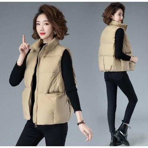 Winter Down Vest Women Short Vest Windbreaker Lightweight Body Warmer Waistcoat Female White Duck Down Coat Sleeveles Jacket New
