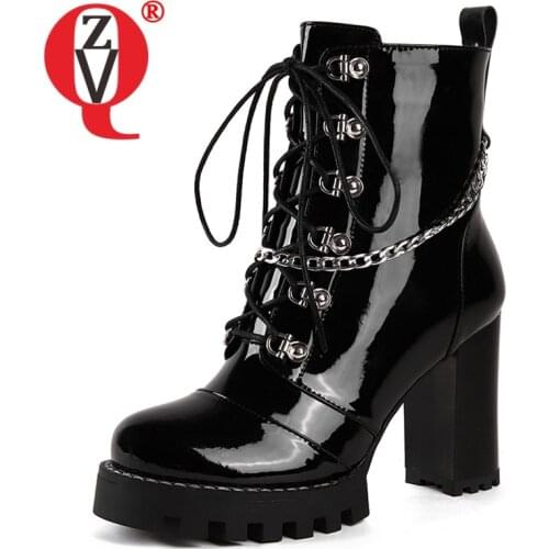 ZVQ Women winter New Style Fashion Leisure short boots Solid color Pumps Heels Concise Comfortable metal chain decoration