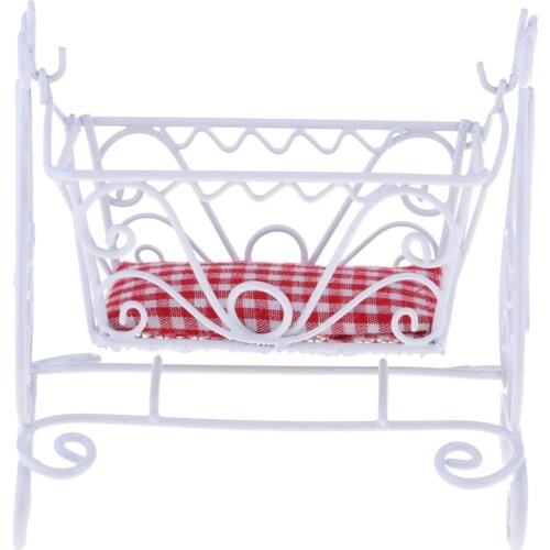 1:12 Dollhouse Miniature Metal Cradle Craft With Mattresses Furniture White