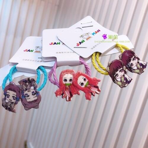 10 Pairs Anime Cute Cartoon Rubber Band Acrylic Girl Rubber Band Cosplay Demon Slayer Blade Rubber Band Lovely Headband