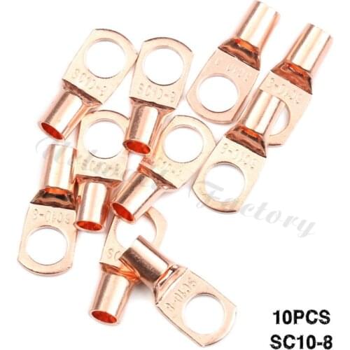 10Pcs Bolt Hole Tinned Copper Cable Ring Lugs Battery Bare Terminals Set SC10-8 Glimpse Copper Nose Crimper Wire Connector Kit