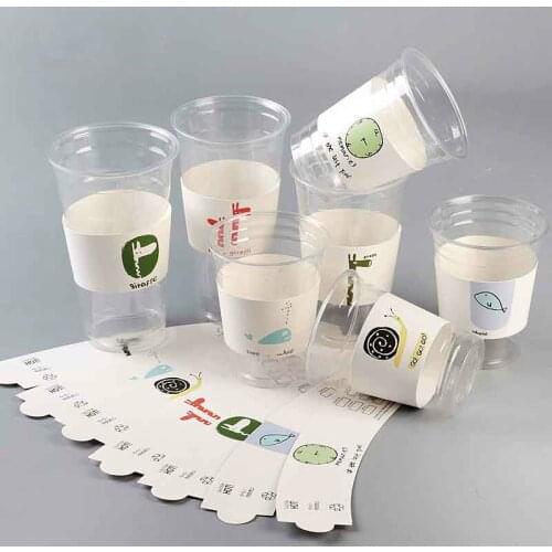 100 Pcs Disposable Cup Sleeve For Disposable Cups Cartoon White Cardboard Coffee Tea Juice Cup Sleeve Adjustable Size Customized