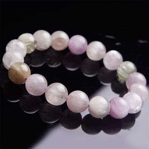 11.5mm Round Crystal Bead Bracelets For Women Genuine Natural Kunzite Gems Stone Colorful Charm Stretch Bracelet