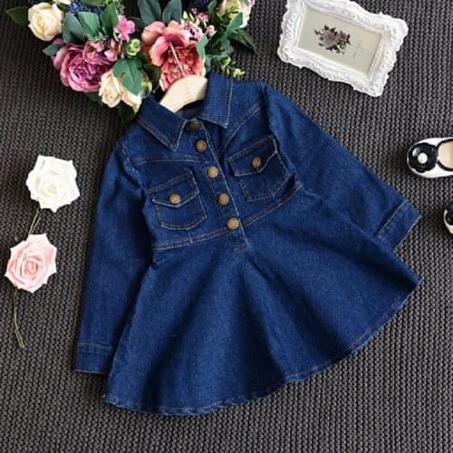 2020 Girl Casual Jeans Dress Baby Kids Children Autumn Long Sleeve Denim Clothes