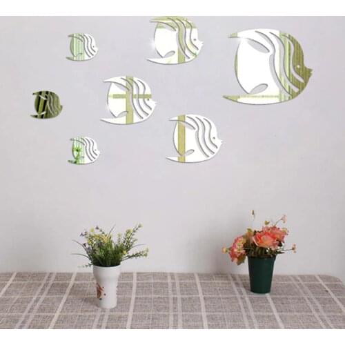 7Pcs Fish Shape 3D Diy Wall Stickers Mirror Style Removable Decal Vinyl Art Mural Wall Sticker Room Decoration Home Decor