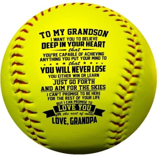Grandpa To Grandson with a meaningful message printed on the ball softball Birthday Graduation Christmas Gift