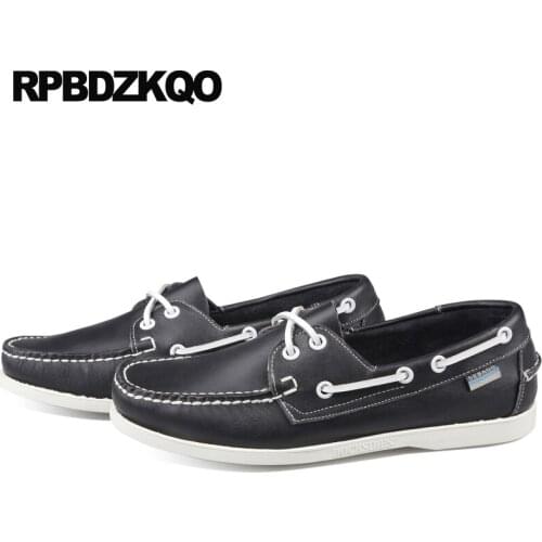 Italian Spring Brand Black European Flats Leather Boat Shoes Men Large Size British Style Waterproof Slip On 46 Driving Casual