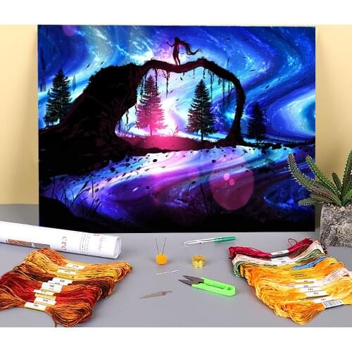 Scenery Dimension Printed Canvas 11CT Cross-Stitch Patterns DIY Embroidery DMC Threads Handiwork Knitting Hobby Floss