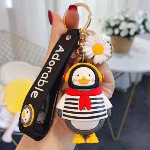 Creative Cute Penguin Keychain Letter Wrist Strap Epoxy Keyring for Man Car Key Ring Bag Charm Pendant Accessories Best Gifts