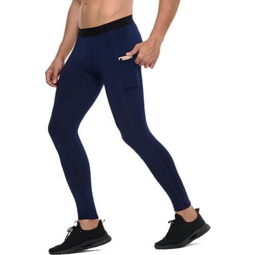 Men Running Plus Velvet Tights with Pocket Sport Leggings Compression Quick-drying Pants Jogging Fitness Gym Trousers MMA