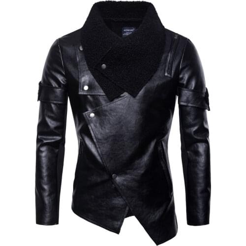 2021Autumn New Mens Biker For Men/Lrregular Personality Punk Jacket Lapel Collar Faux Leather Coats Mans Slim Business Jacket