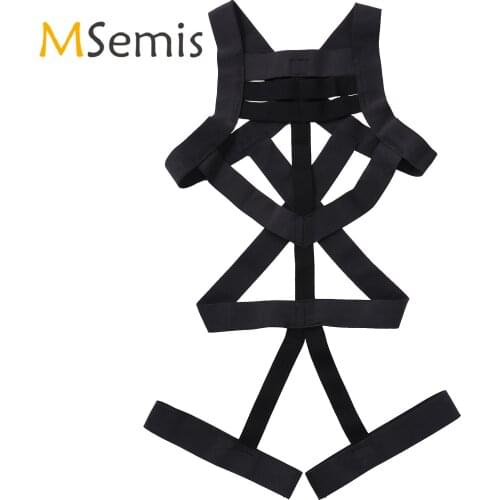 Mens Lingerie Body Shoulder Chest Harness Belt Elastic Straps Criss Cross Back Night Costumes Hollow Out Jockstrap Bodysuit
