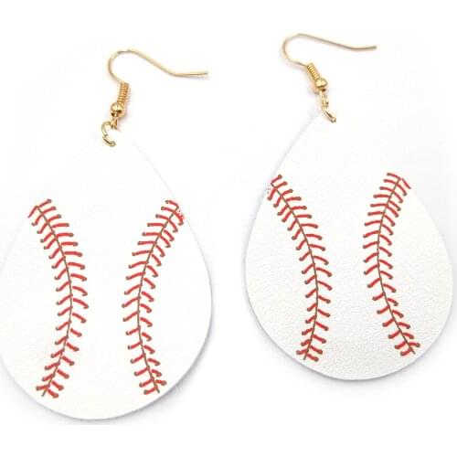 2019 New Sports Jewelry Teardrop Genuine Leather Baseball Earrings peace olive branch Softball Leather Earrings for Women
