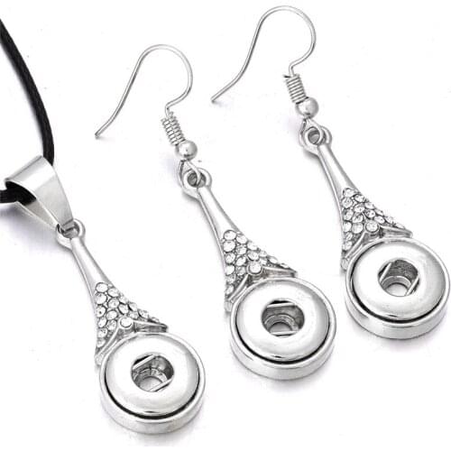 New Snap Jewelry Mini 12MM Water drop Snap Button Earring Pendant Necklaces Set For Women DIY Accessories ZJ007