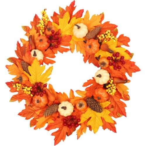 2021 Fall Door Wreath Artificial Wreaths Halloween Thanksgiving Maple Pumpkin Garland Front Door Christmas Party Wedding Decor