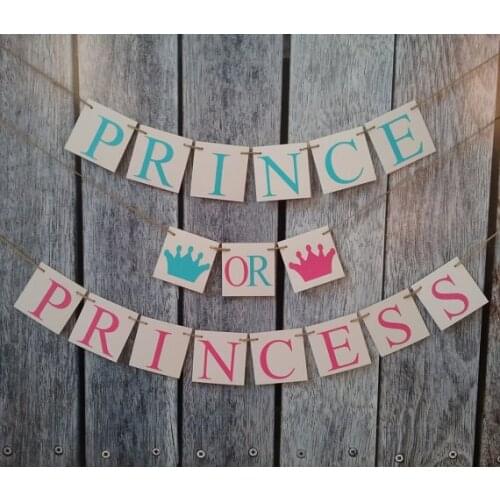 Personalized Gender reveal prince or princess banners garlands baby shower buntings party signs decorations