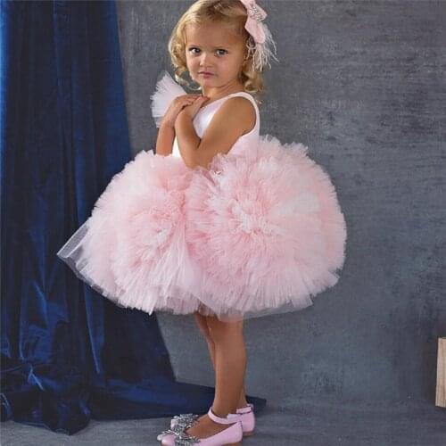 Lovely Baby Girls Dress Pink Tutu Knee Length Flower Girl Dress Pageant Gown New Christmas Dress Sleeveless Dress AG0431