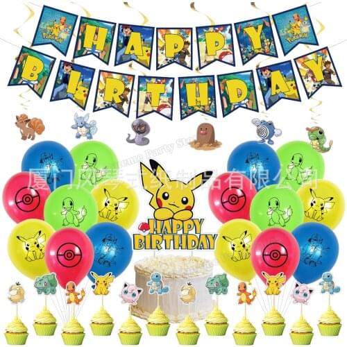 Pokemon Birthday Party Supplies Pikachu Cup Cake Decorating Latex Ballons Party Letter Banner Spiral Boy Kid Girl Christmas Gift