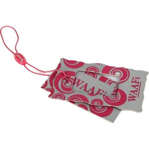 Custom swing hang tags new china label designs clothing garment pant logo tag VK300