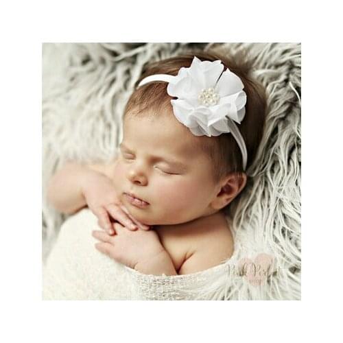 ON SALE 2pcs/lot New Chiffon Flower Pearls Elastic Nylon Headband turban Headbands Girls and Kids Hairband Hair Accessories