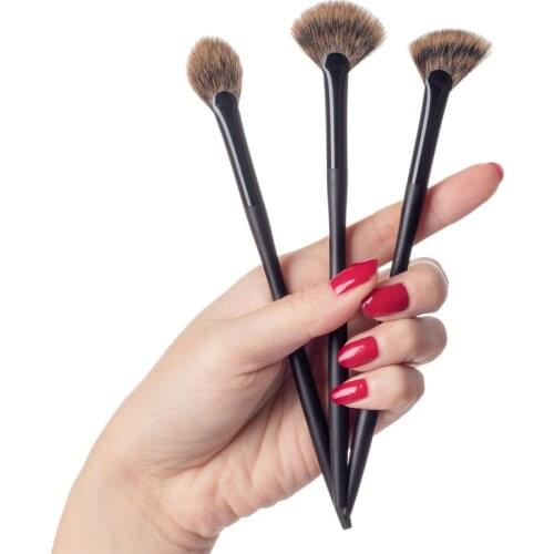 Professional Handmade Makeup Brushes Soft Canadian Squirrel Hair Small Fan Highlighter Eye Shadow Brush Ebony Make Up Brush