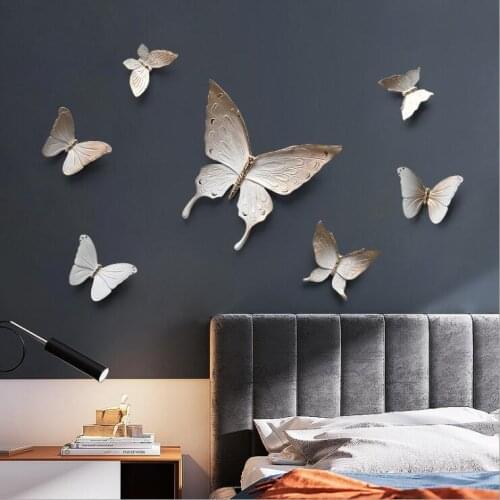 Nordic Luxury Resin Butterfly Wall Sticker Pendant Home Livingroom Porch Wall Hanging Crafts Hotel Background Wall Mural Crafts