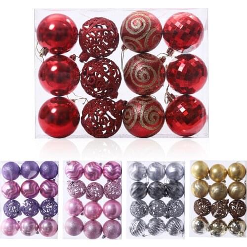 Christmas Tree Balls Plastic Glitter Hanging Ornaments 9/12/36pcs 3/6/7 cm for Party 2021 New Year Mall Hotel Xmas Decor Gift