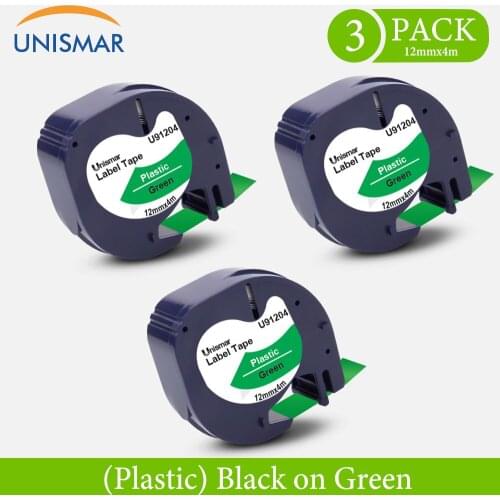 Unismar 91204 12mm Letratag Ribbon Tape Replace Dymo Label Tape LT Black on Green for Dymo Label Printer Typewriter Labeller