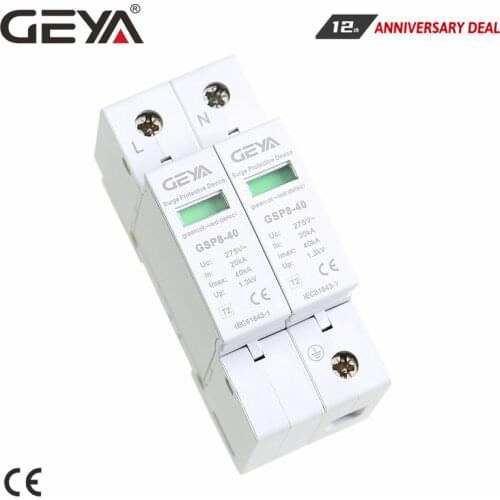 GEYA GSP8-2P Din Rail Surge Protection Device 2P AC275V AC385V 20KA-40KA Lightning Surge Protector AC SPD