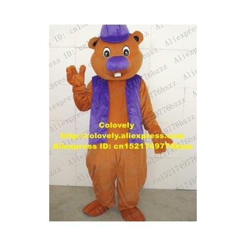 Vivid Brown The Beaudio-videoer Otter Lutra Beaver Nutria Coypu Mascot Costume Mascotte With Purple Coat Hat No.308 Free Ship