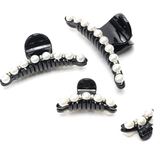 1pcs Black Big Rhinestone Hairpins For Women Pearl Hair Clips Crab Hair Claws For Girls Barrettes Headwear Hair Pins Accessories