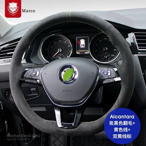 Real Alcantara suede hand-stitch steering wheel cover for VW polo Golf Viloran T-Cross Passat Tiguan Auto parts accessories