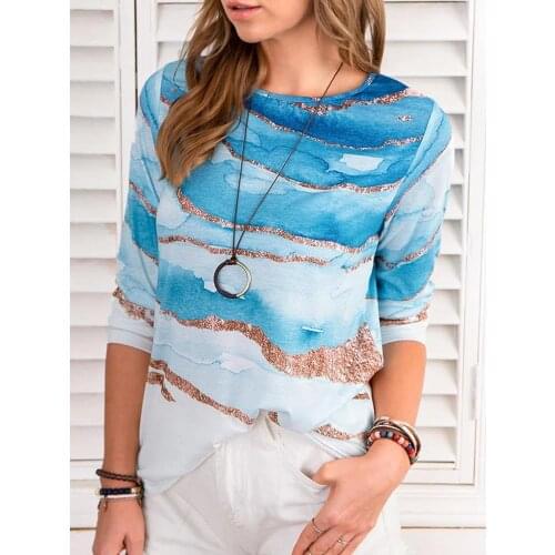 Blue Space Ocean 3D Print Harajuku T-shirt Casual O-Neck Long Sleeve Women Spring Top Fashion Plus-Size Streetwear Lady Tees 3XL