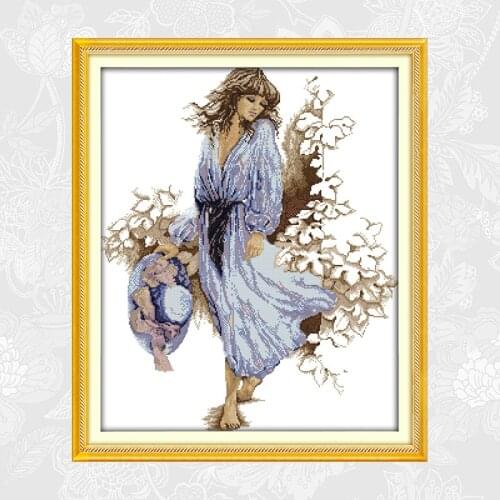 The woman in the blue dress Cross Stitch kit Patterns 14ct 11ct Counted Printed on Canvas DIY Handmade Embroidery Needlework