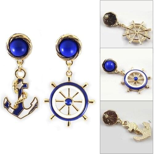 1 Pair Hot Sale Women Lady Girl Elegant Navy Anchor Helm Style Alloy Long Dangle Drop Jewelry Earrings Ear Accessories