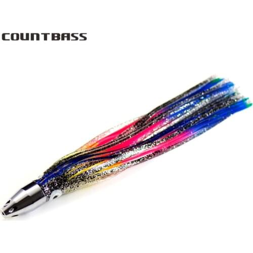 1pc Game Fishing Trolling Lure 7.8oz Bullet Jet Head with Squid Skirt, Tuna Wahoo Marline Sailfish Kinfish Lures