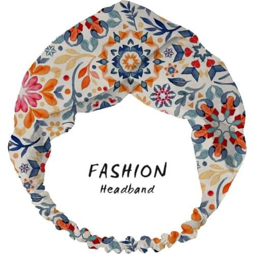 2020 Hair Accessories Hairbands Watercolor Kaleidoscope Floral Print Headband Women Cross Turban Bandanas Headwear Scrunchies