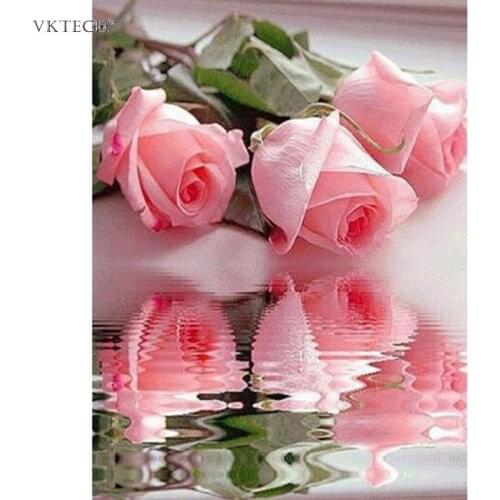 40*30cm DIY 5D Diamonds Embroidery Partial Round Diamond Painting Pink Rose Cross Stitch Craft Mosaic Picture Home Decoration
