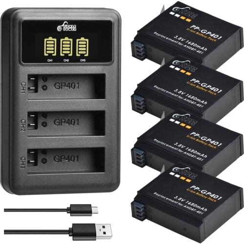 For Go pro Hero 4 hero4 Battery + LED 3-Slots USB Charger for GoPro HERO4 GoPro AHDBT-401 AHBBP-401 Action Camera Accessories