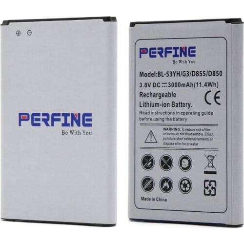Perfine BL-53YH Battery For 5.5'' LG G3 F400 D855 D858 D856 VS985 LS990 3000mAh Cell Phone Replacement Battery For G3 Dual LTE